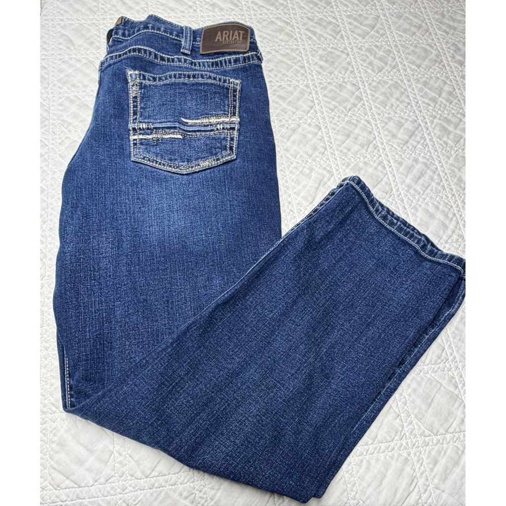 Ariat M4 Relaxed Boot Cut Jeans Mens 42x34 Blue Denim Heavy Stitching adkins
